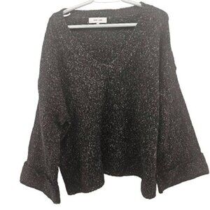 John + Jenn Womens Black & White Knit Sweater w/ Oversized Cuffed Sleeves Size M